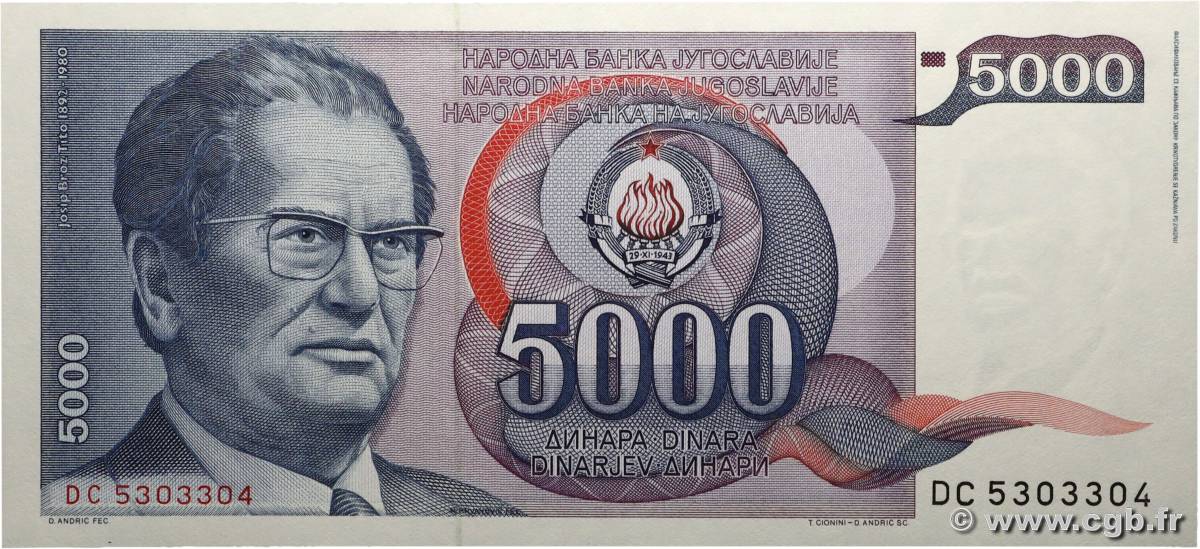 5000 Dinara YUGOSLAVIA  1985 P.093a UNC