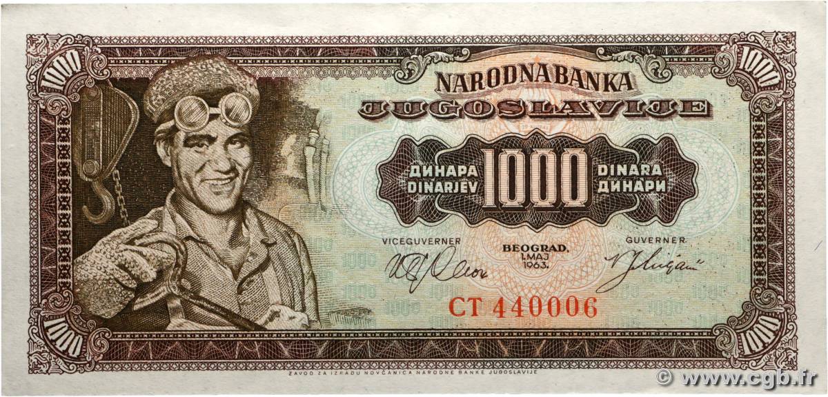 1000 Dinara YOUGOSLAVIE  1963 P.075 SPL+