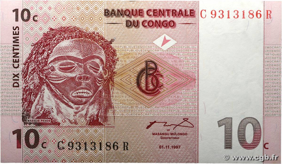 10 Centimes RÉPUBLIQUE DÉMOCRATIQUE DU CONGO  1997 P.082a pr.NEUF