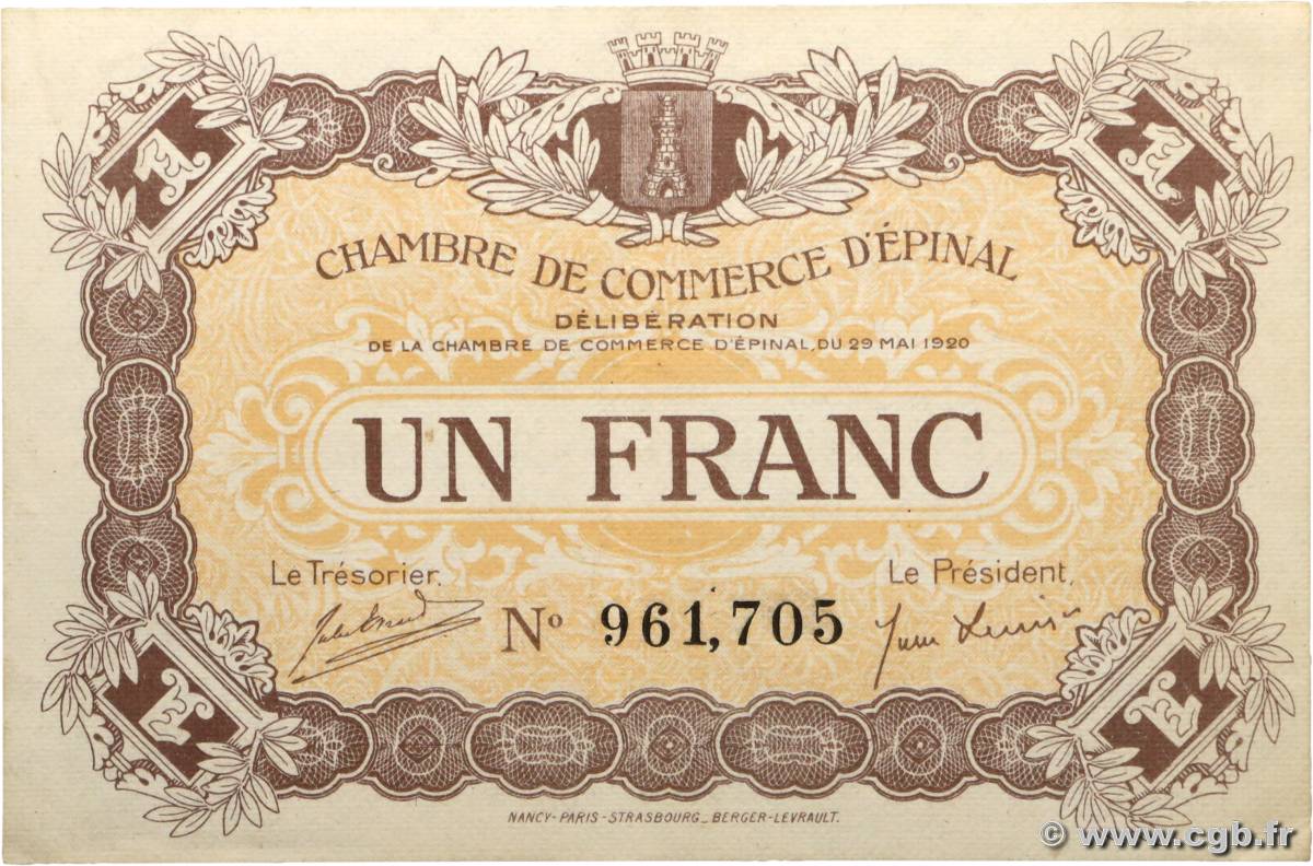 1 Franc FRANCE regionalism and various Épinal 1920 JP.056.05 XF+