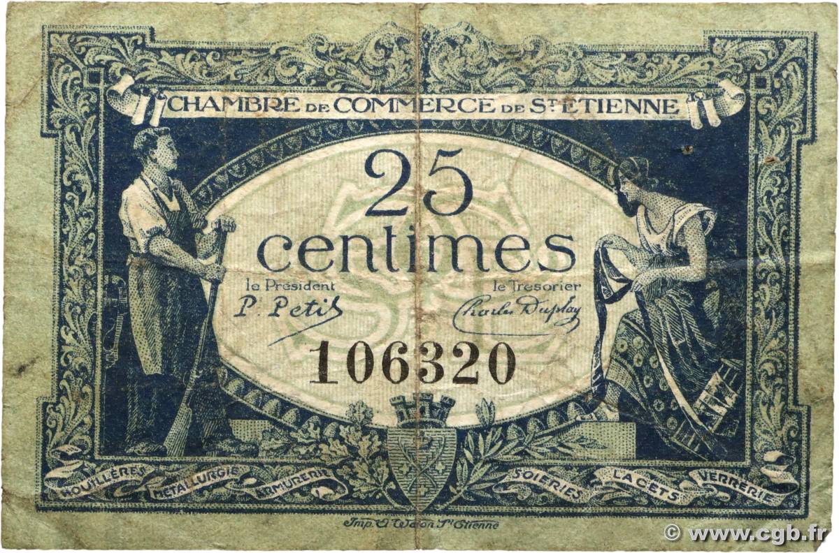 25 Centimes FRANCE régionalisme et divers Saint-Étienne 1921 JP.114.05 TB