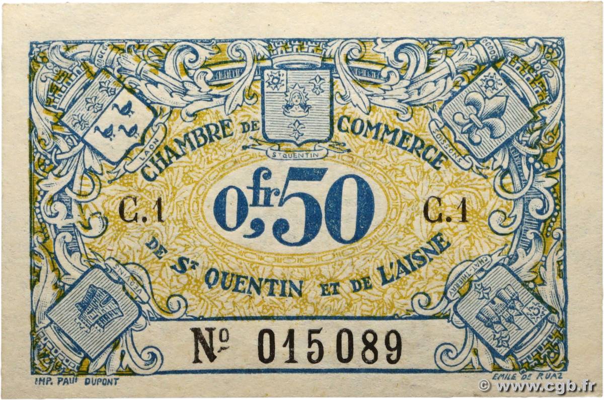 50 Centimes FRANCE régionalisme et divers Saint-Quentin 1918 JP.116.01 pr.NEUF