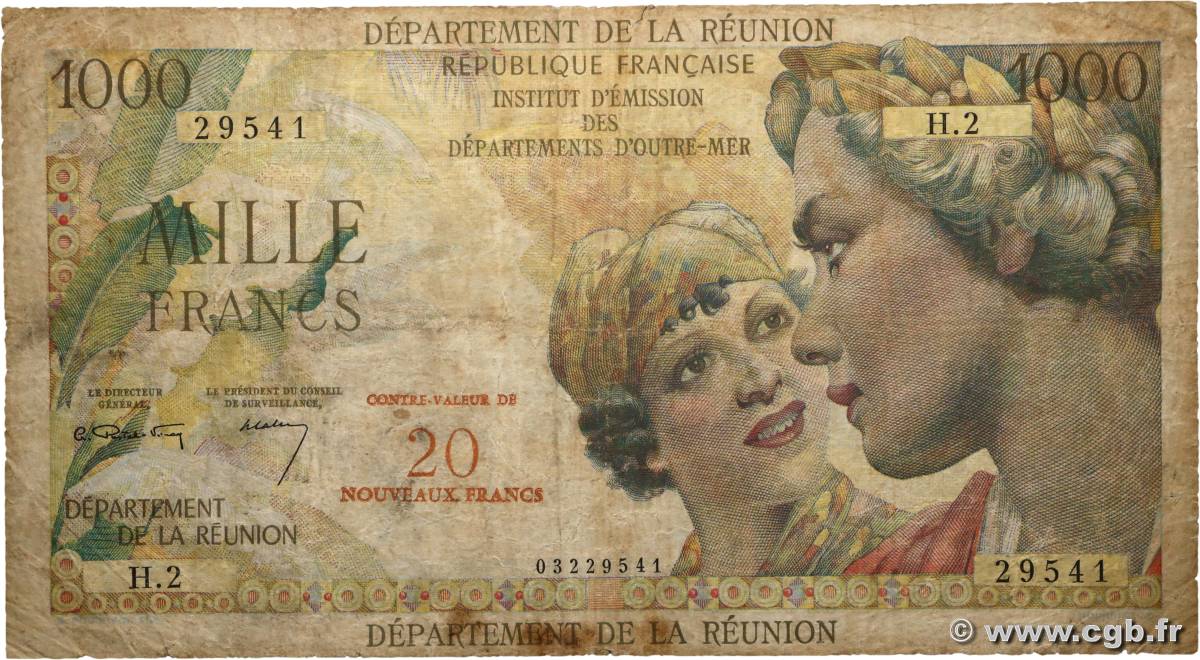 20 NF sur 1000 Francs Union Française ÎLE DE LA RÉUNION  1971 P.55b B