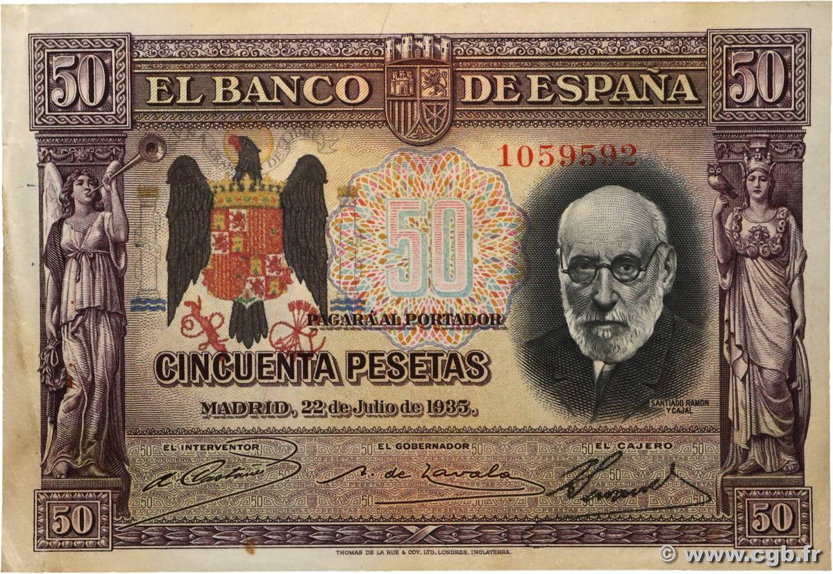 50 Pesetas ESPAGNE  1935 P.088 TTB