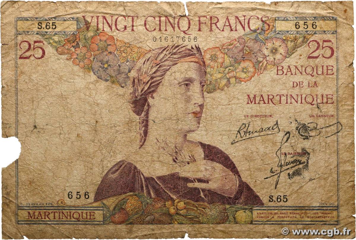 25 Francs MARTINIQUE  1938 P.12 pr.B