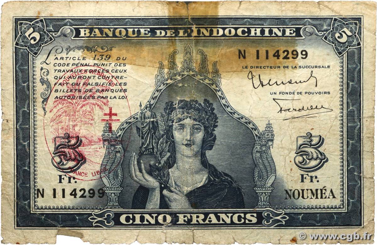 5 Francs NOUVELLES HÉBRIDES  1945 P.05 pr.B