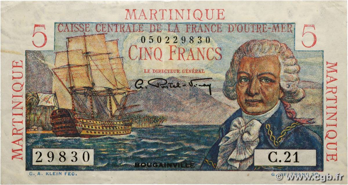 5 Francs Bougainville MARTINIQUE  1946 P.27 TTB
