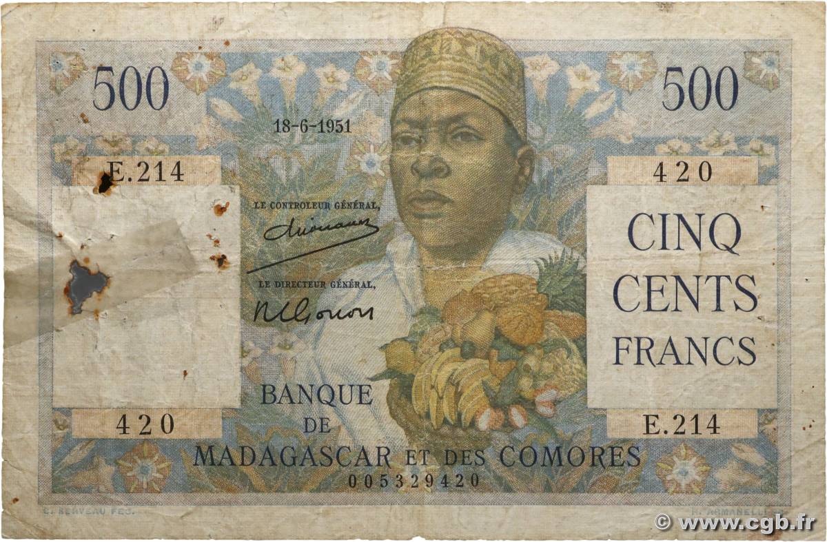 500 Francs MADAGASCAR  1951 P.047a B