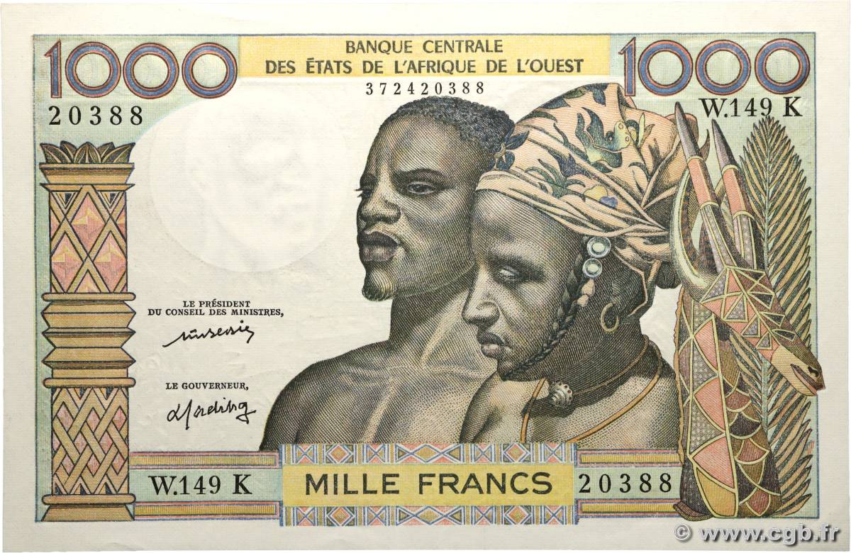 1000 Francs ÉTATS DE L AFRIQUE DE L OUEST  1977 P.703Km pr.SUP