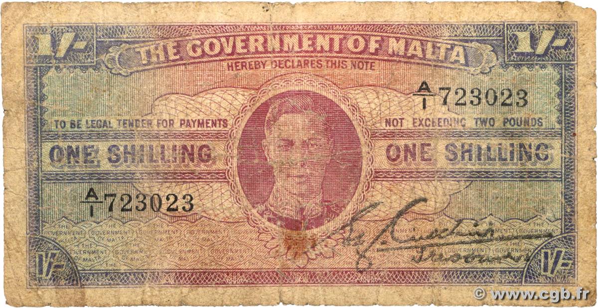 1 Shilling MALTE  1943 P.16 B
