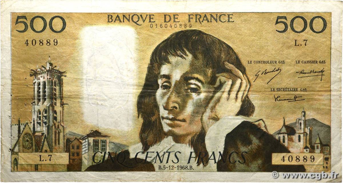 500 Francs PASCAL FRANCIA 1968 F.71.02 RC+