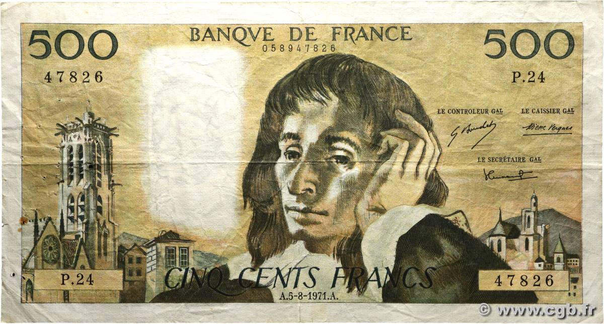 500 Francs PASCAL FRANCE 1971 F.71.06 B+
