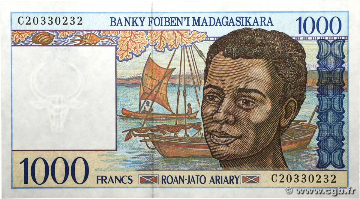 1000 Francs - 200 Ariary MADAGASCAR 1994 P.076b UNC-