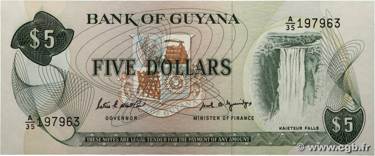 5 Dollars GUYANA  1969 P.22e NEUF