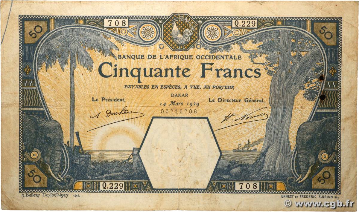 50 Francs DAKAR AFRIQUE OCCIDENTALE FRANÇAISE (1895-1958) Dakar 1929 P.09Bc B