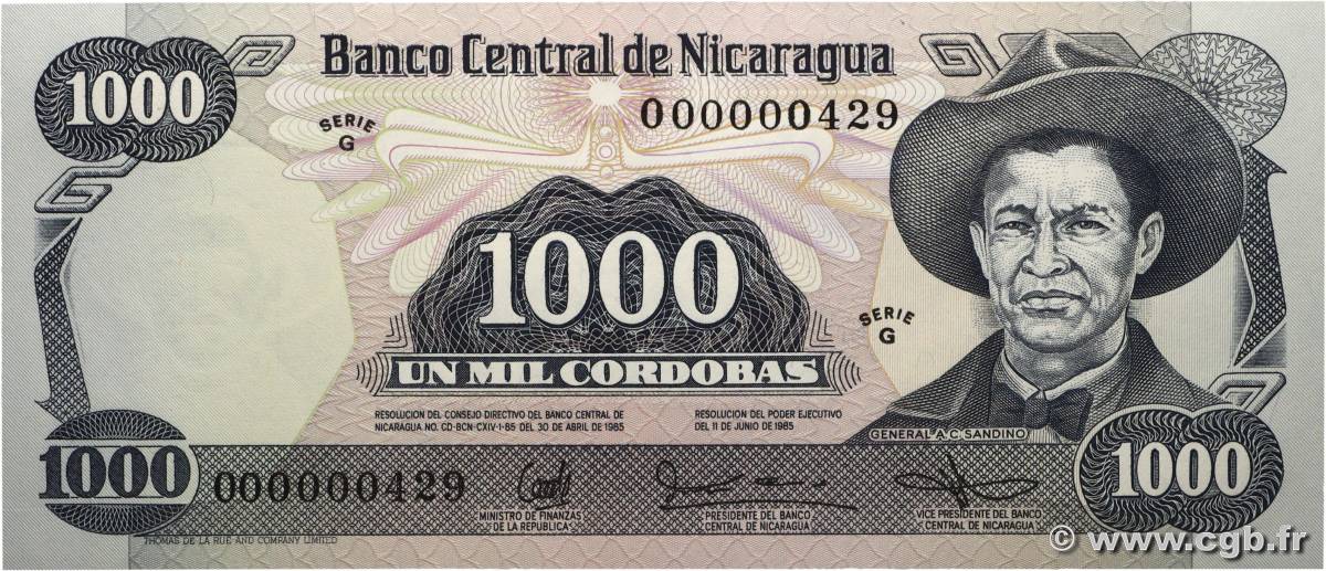 1000 Cordobas NICARAGUA 1987 P.145a NEUF