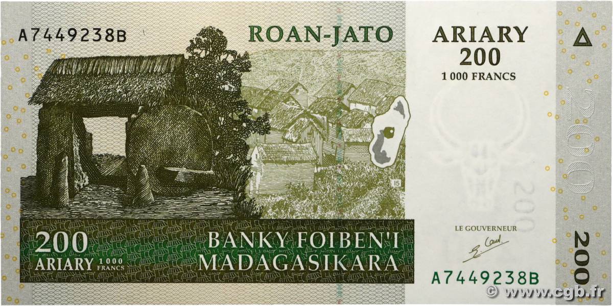 1000 Francs - 200 Ariary MADAGASCAR  2004 P.087b pr.NEUF