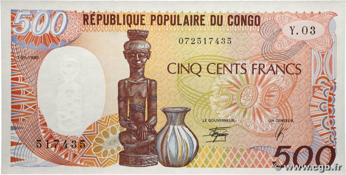 500 Francs type 1985 CONGO  1990 A.216e UNC