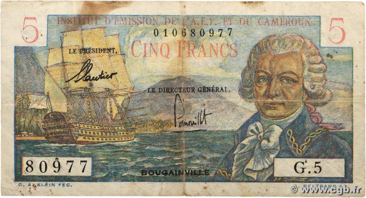 5 Francs Bougainville IE FRENCH EQUATORIAL AFRICA  1957 A.137a F
