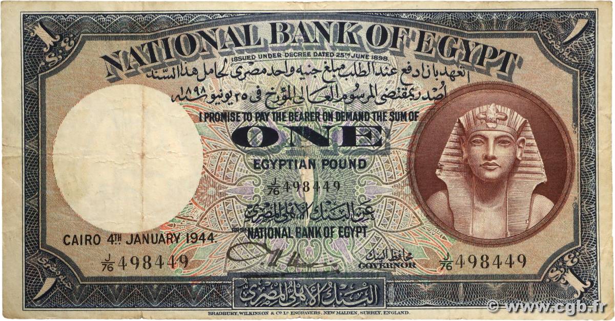 1 Pound EGYPT  1944 P.022c F