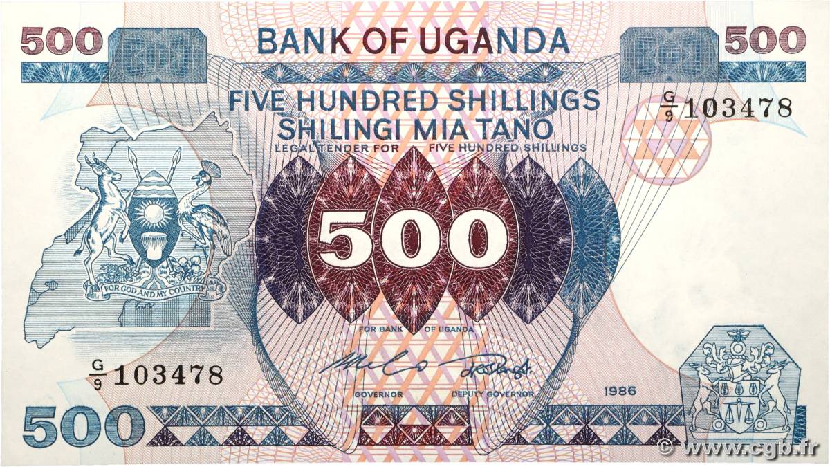 500 Shillings UGANDA  1986 P.25 UNC