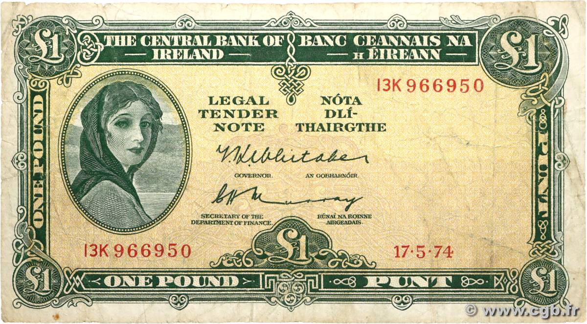 1 Pound IRELAND REPUBLIC  1974 P.064c G