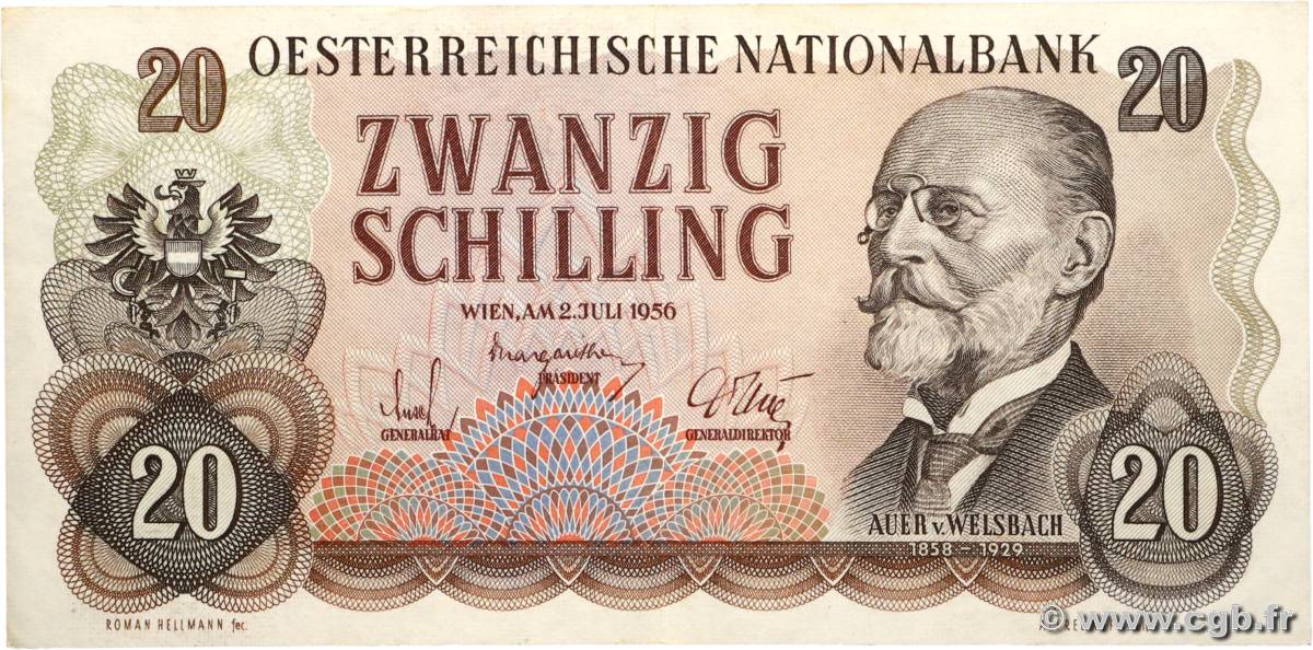 20 Schilling AUSTRIA  1956 P.136a XF