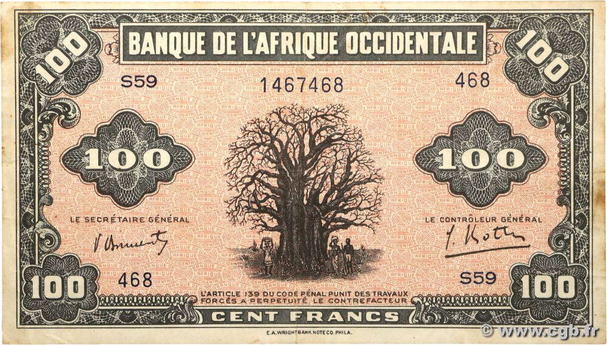 100 Francs FRENCH WEST AFRICA (1895-1958)  1942 P.31a VF+
