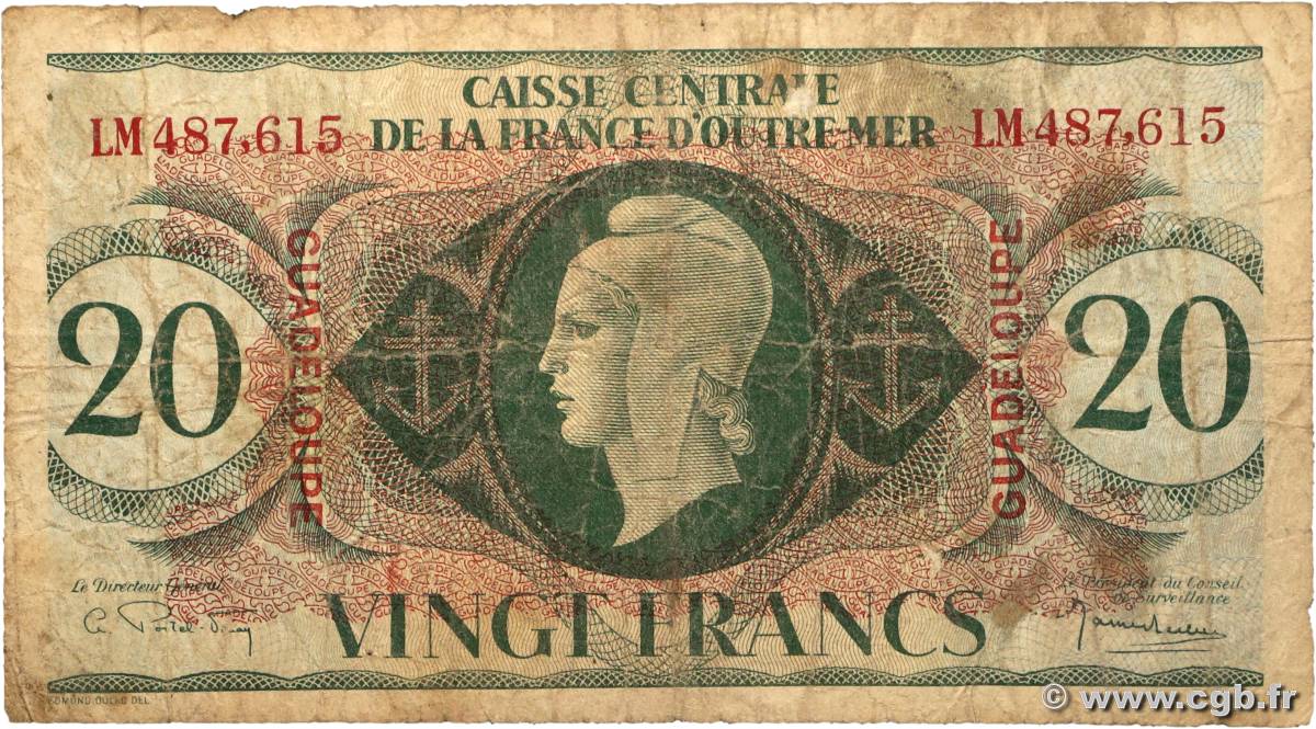 20 Francs GUADELOUPE  1944 P.28a B
