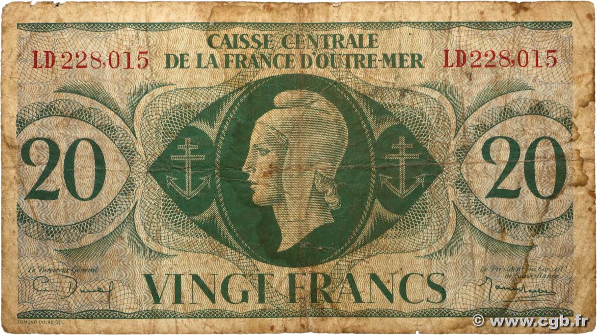 20 Francs Marianne CCFOM FRENCH EQUATORIAL AFRICA  1944 A.126b G