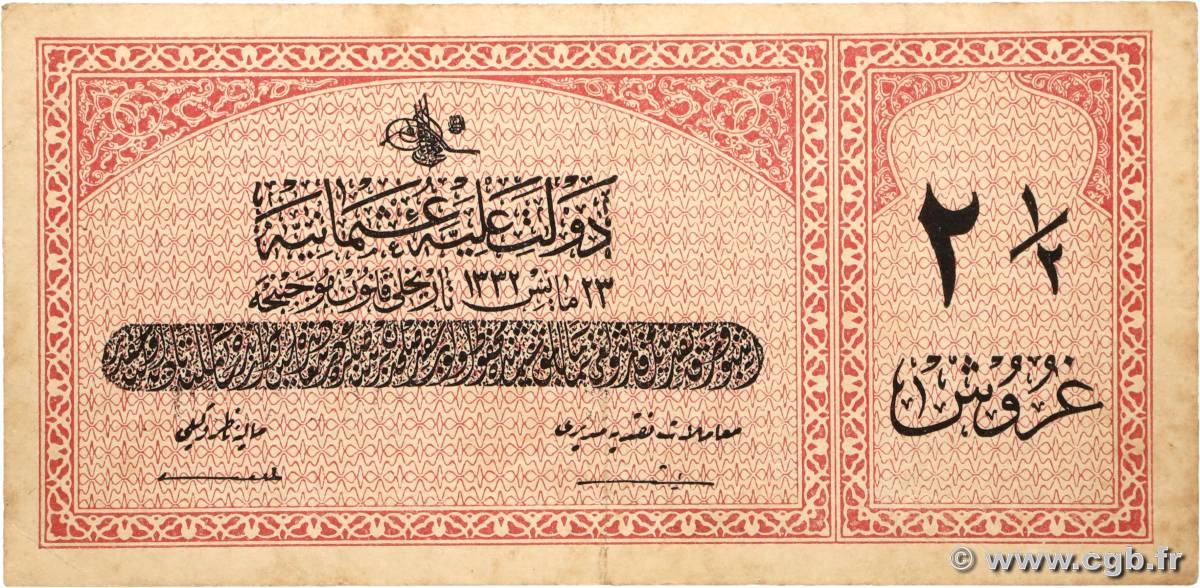 2 1/2 Piastres TURKEY  1913 P.086 VF+