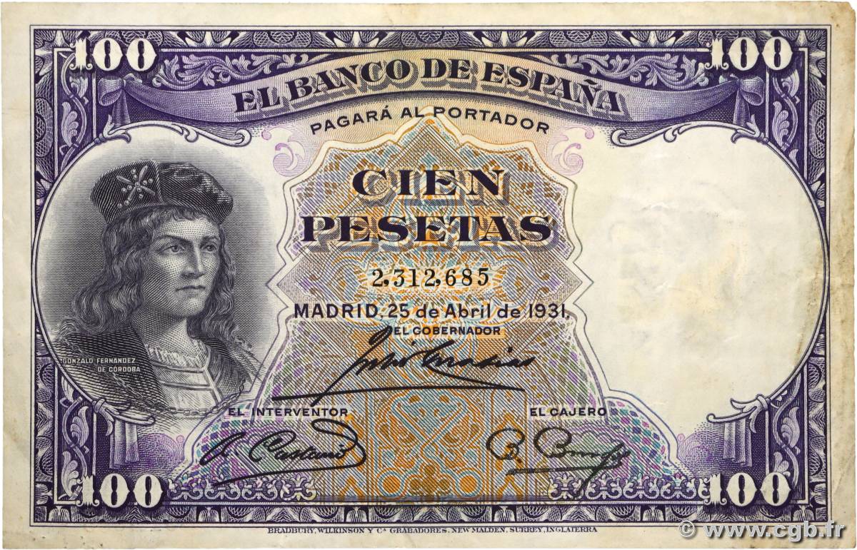 100 Pesetas SPAIN  1931 P.083 VF+