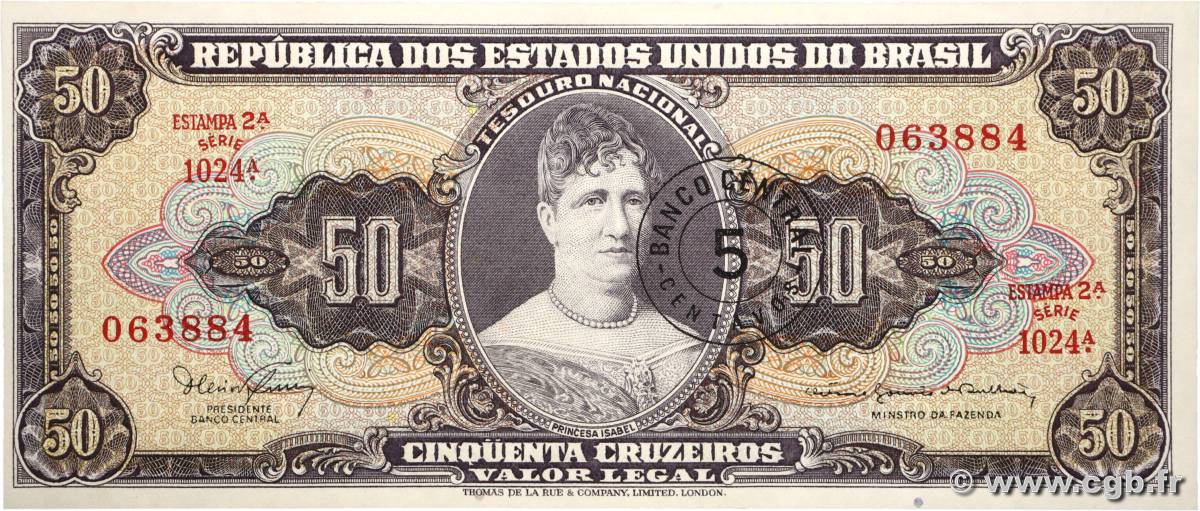 5 Centavos sur 50 Cruzeiros BRAZIL  1966 P.184a UNC