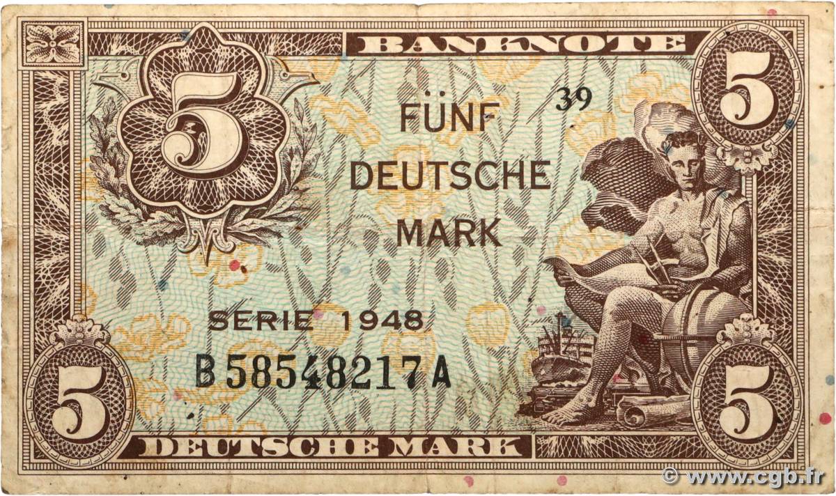 5 Deutsche Mark GERMAN FEDERAL REPUBLIC  1948 P.04a F+