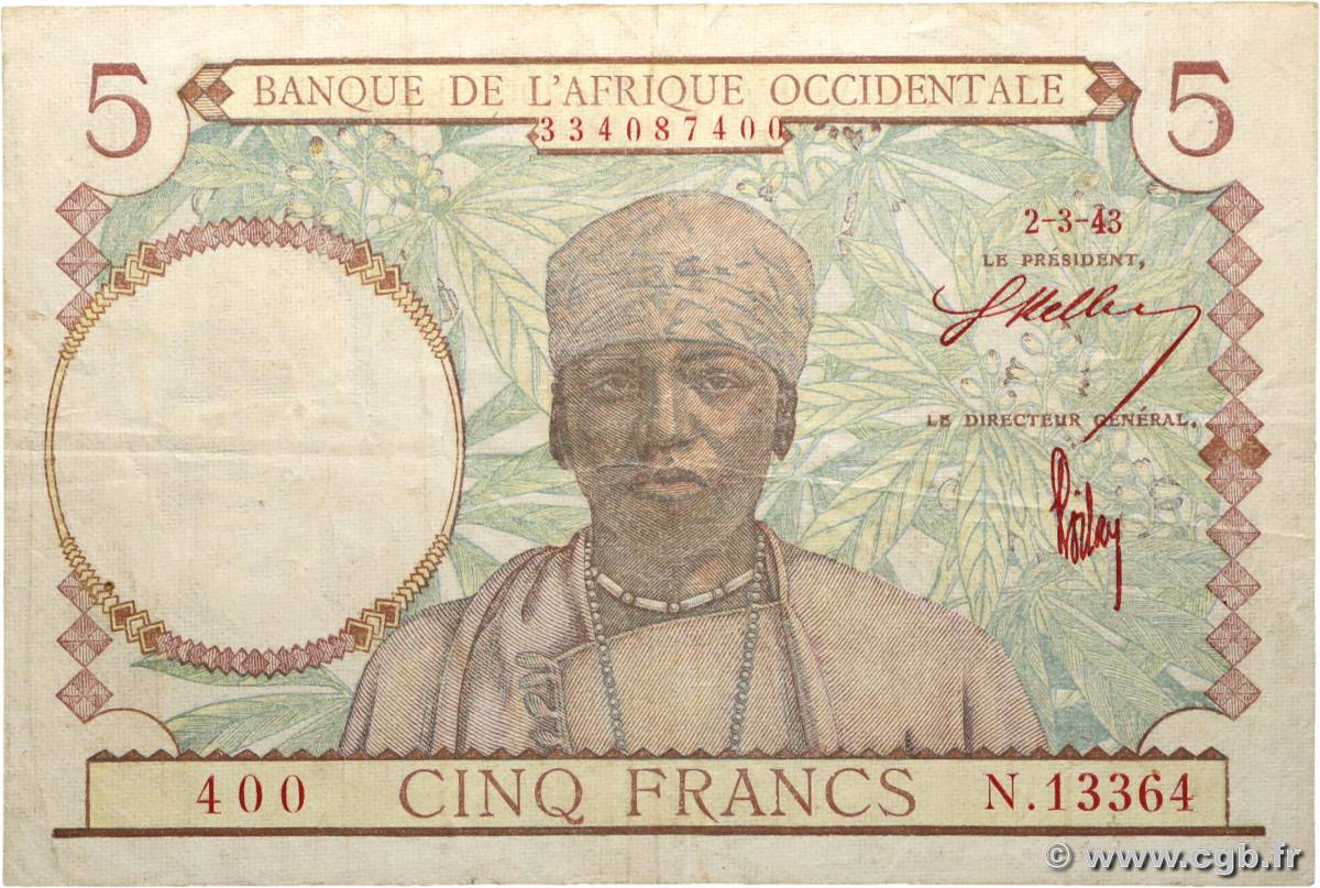5 Francs FRENCH WEST AFRICA (1895-1958)  1943 P.26 F