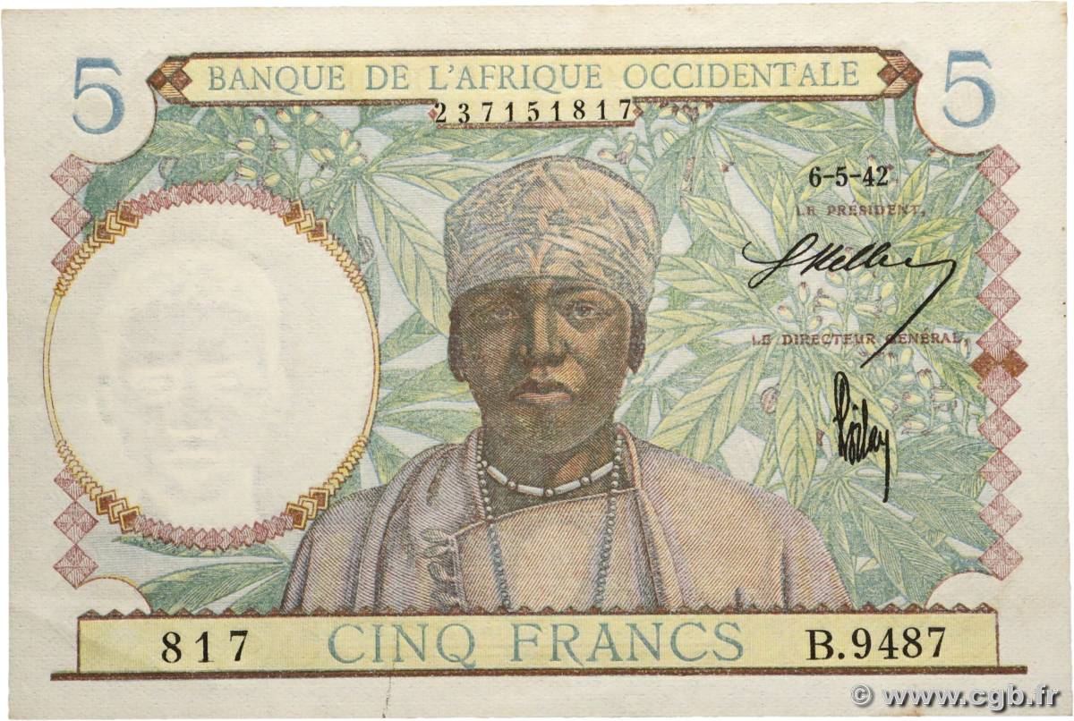 5 Francs FRENCH WEST AFRICA (1895-1958)  1942 P.25 XF+