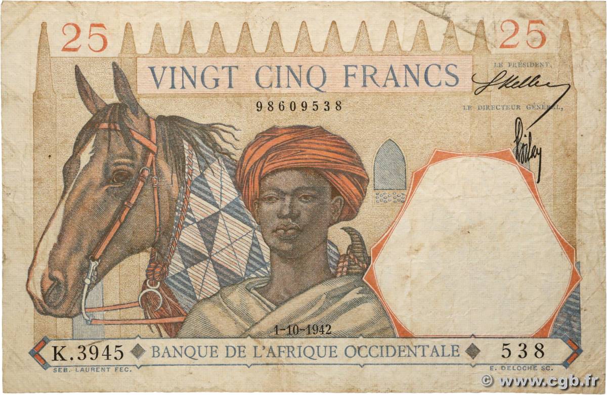 25 Francs AFRIQUE OCCIDENTALE FRANÇAISE (1895-1958)  1942 P.27 TB