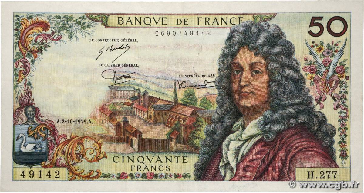 50 Francs RACINE FRANCE 1975 F.64.31 XF+