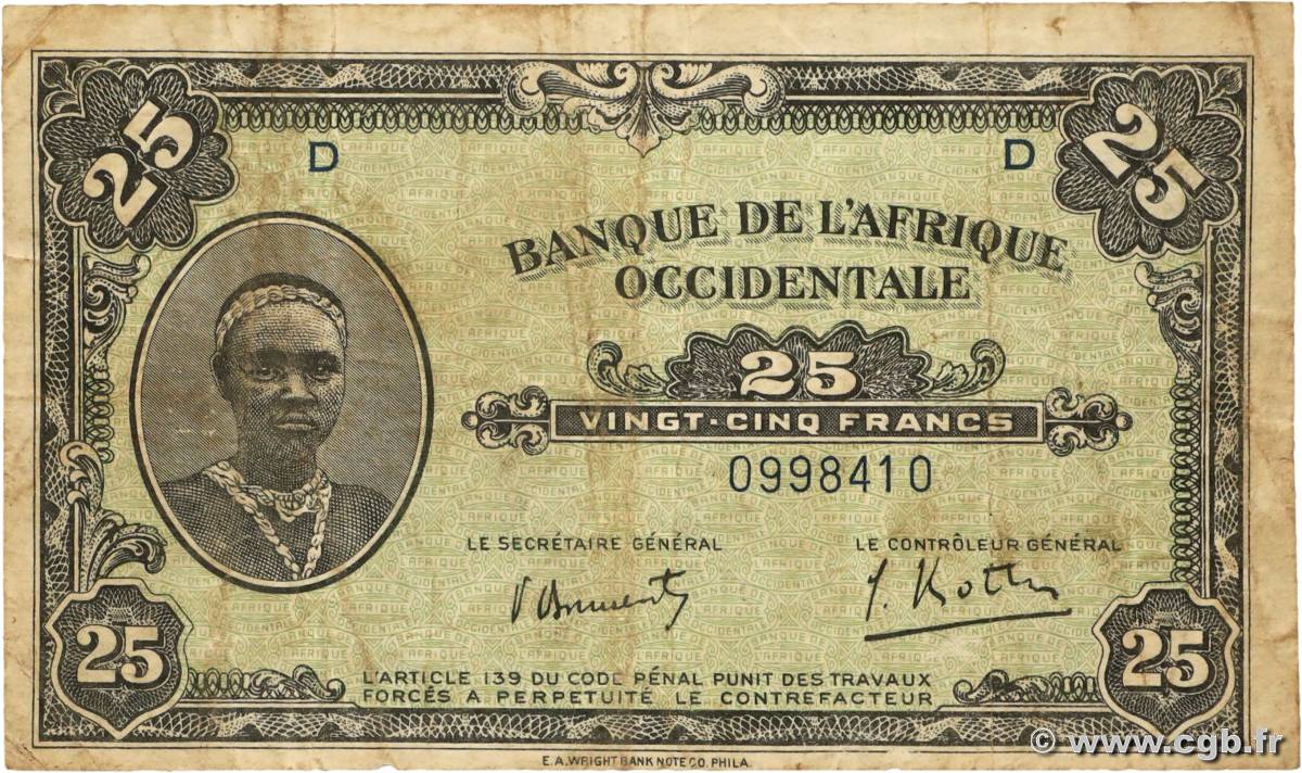 25 Francs AFRIQUE OCCIDENTALE FRANÇAISE (1895-1958) 1942 P.30a pr.TB