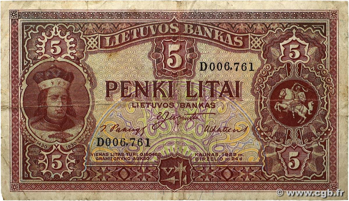 5 Litai LITUANIE 1929 P.26a TB