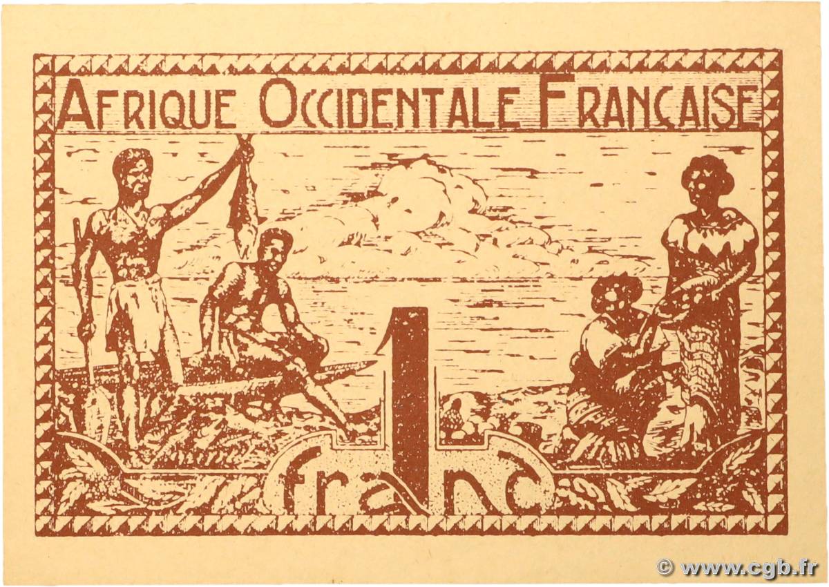 1 Franc FRENCH WEST AFRICA 1944 P.34b UNC-