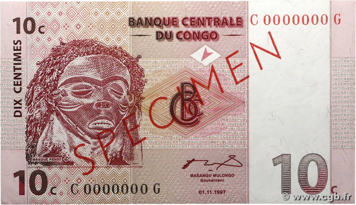 10 Centimes Spécimen RÉPUBLIQUE DÉMOCRATIQUE DU CONGO 1997 P.082s pr.NEUF