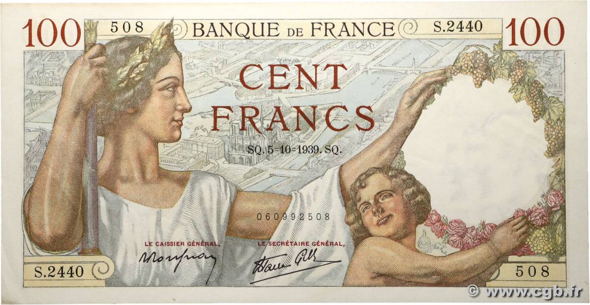 100 Francs SULLY FRANCE 1939 F.26.09 SUP+