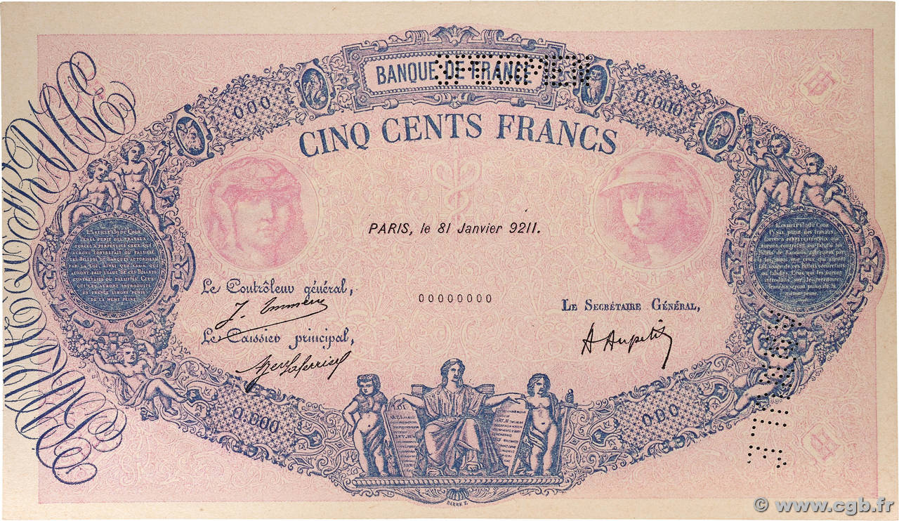 500 Francs BLEU ET ROSE Faux FRANCE 1921 F.30.00x pr.NEUF