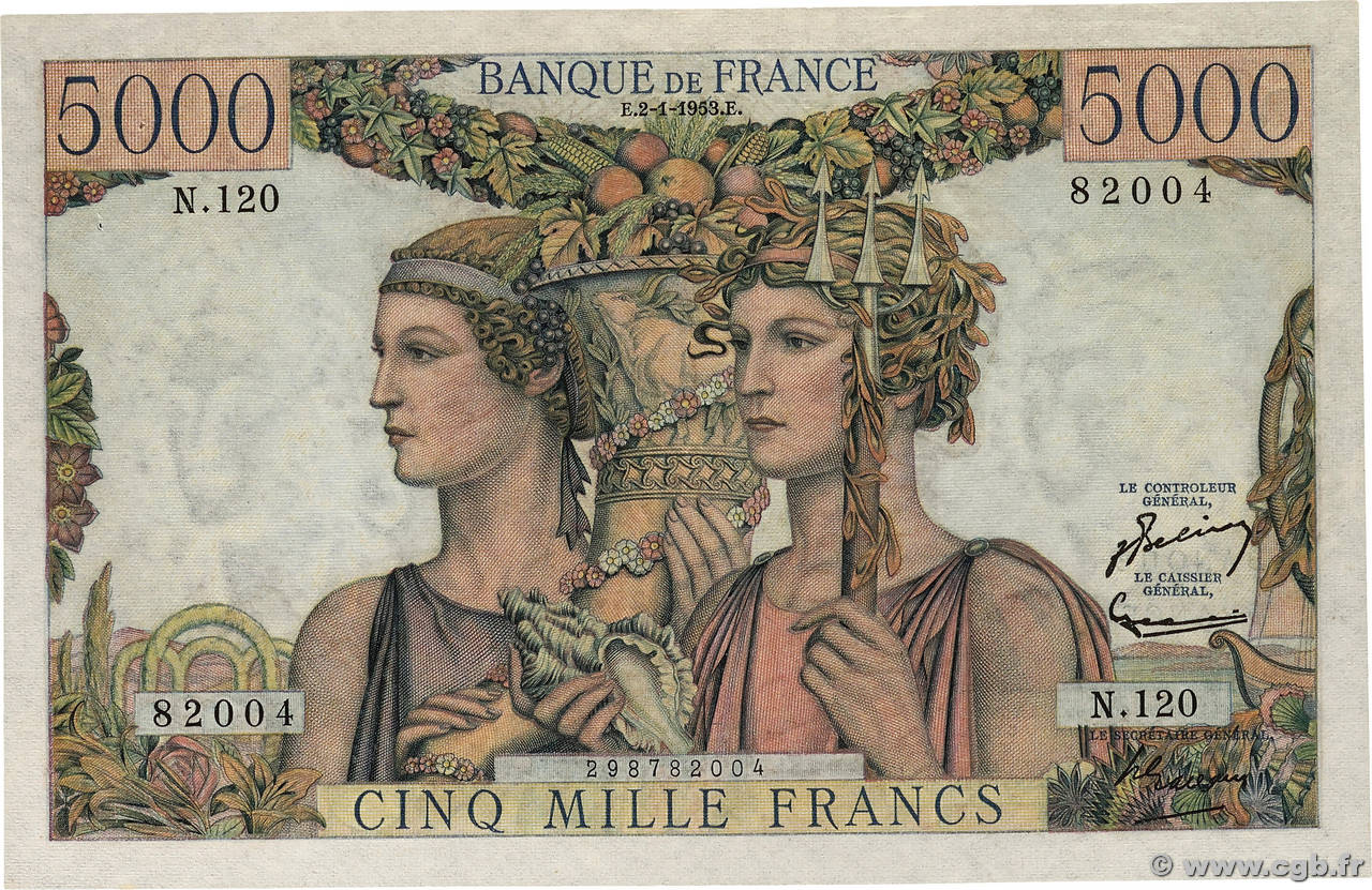 5000 Francs TERRE ET MER FRANCE 1953 F.48.08 SUP