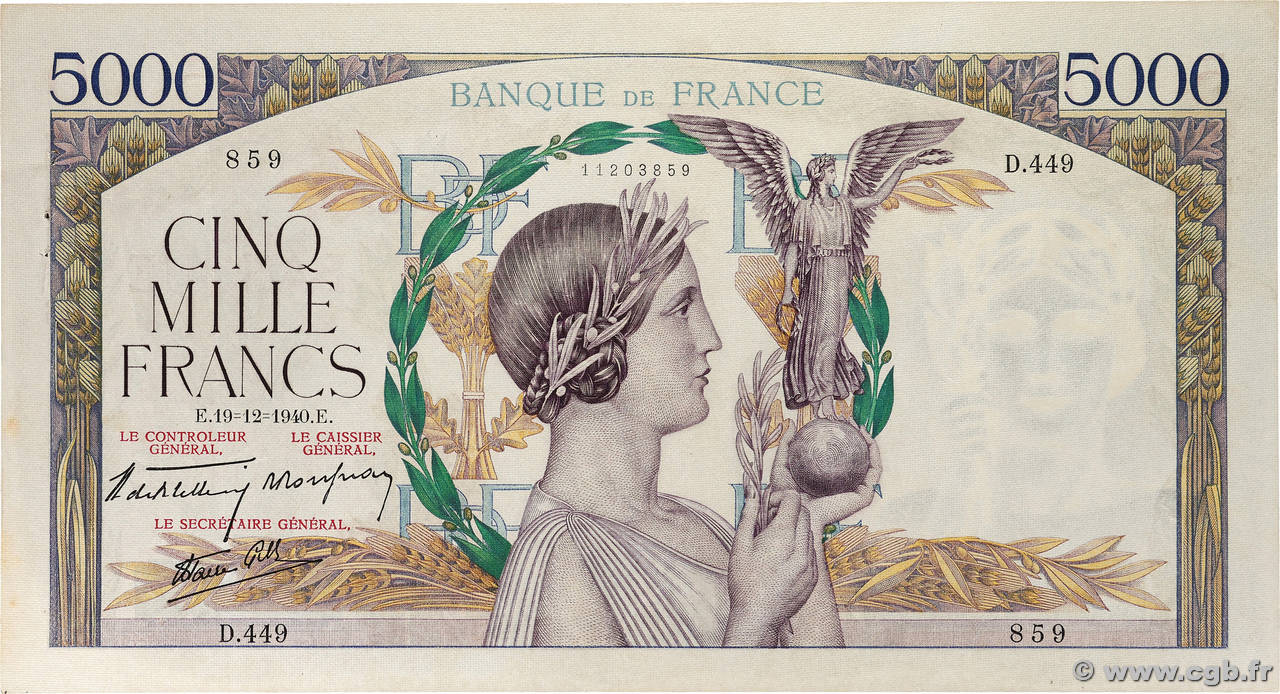 5000 Francs VICTOIRE Impression à plat FRANCE 1940 F.46.17 SUP