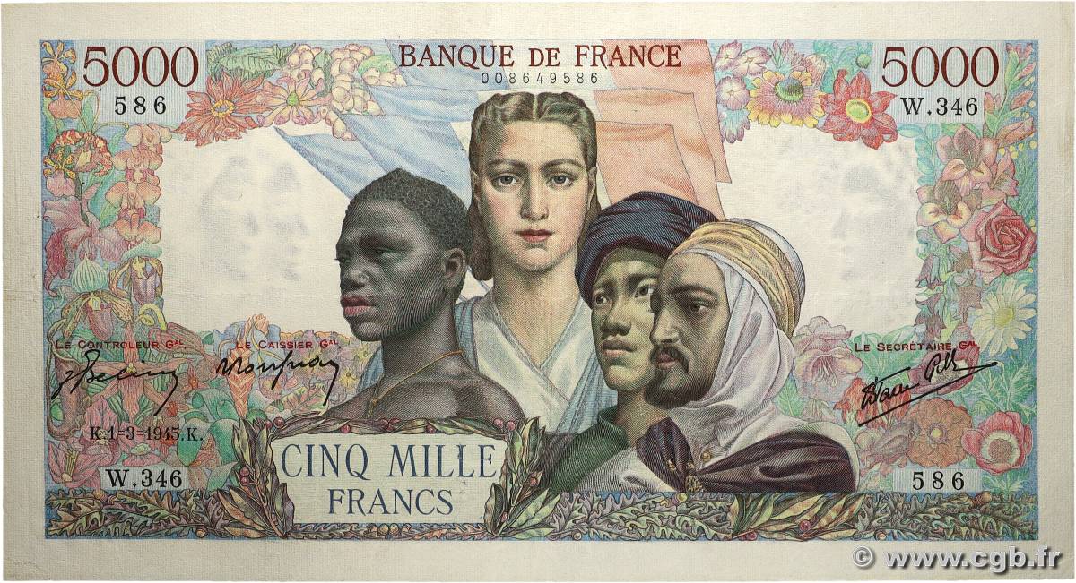 5000 Francs EMPIRE FRANÇAIS FRANKREICH 1945 F.47.15 SS