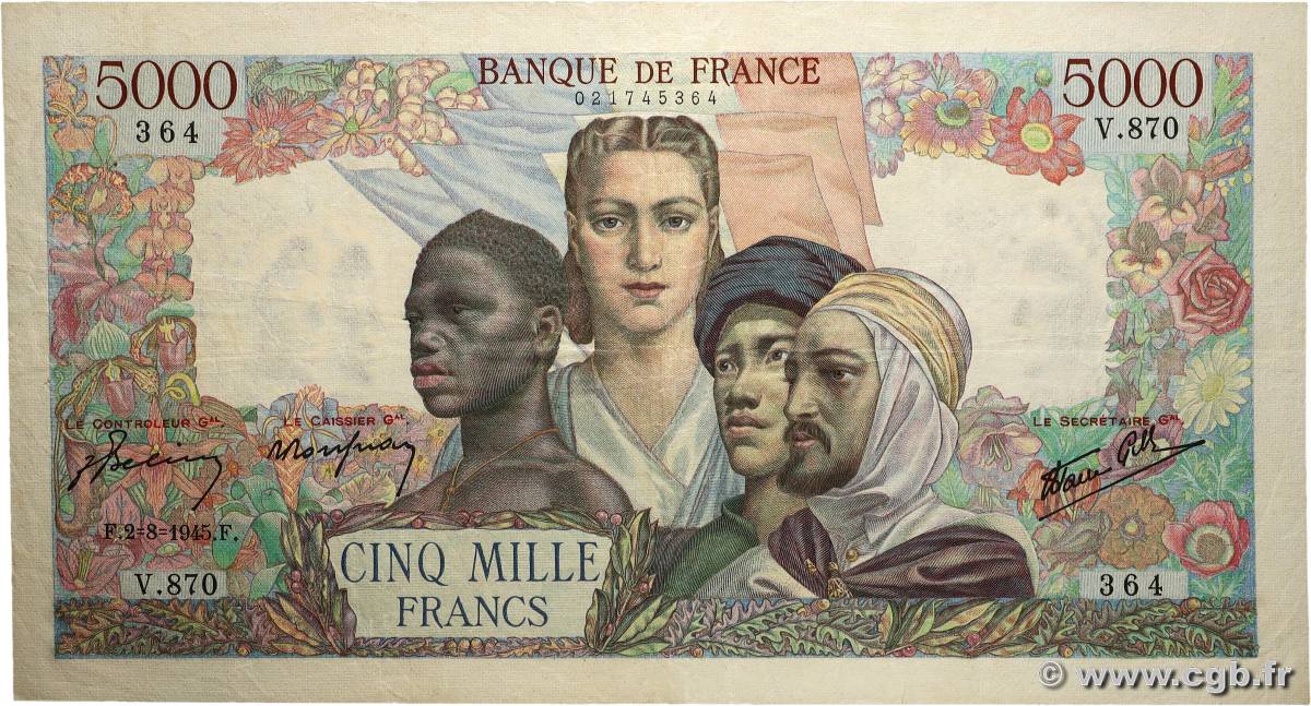 5000 Francs EMPIRE FRANÇAIS FRANKREICH 1945 F.47.37 SS
