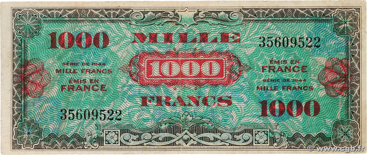 1000 Francs DRAPEAU FRANCE 1944 VF.22.01 F+