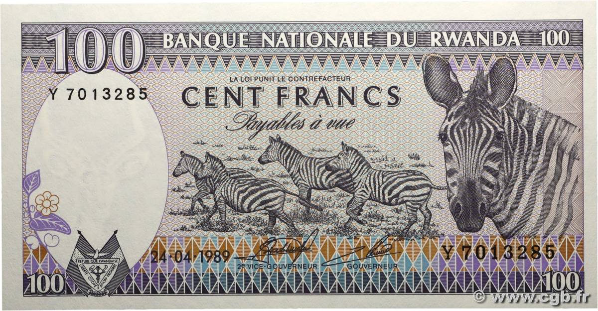 100 Francs RWANDA  1989 P.19a NEUF